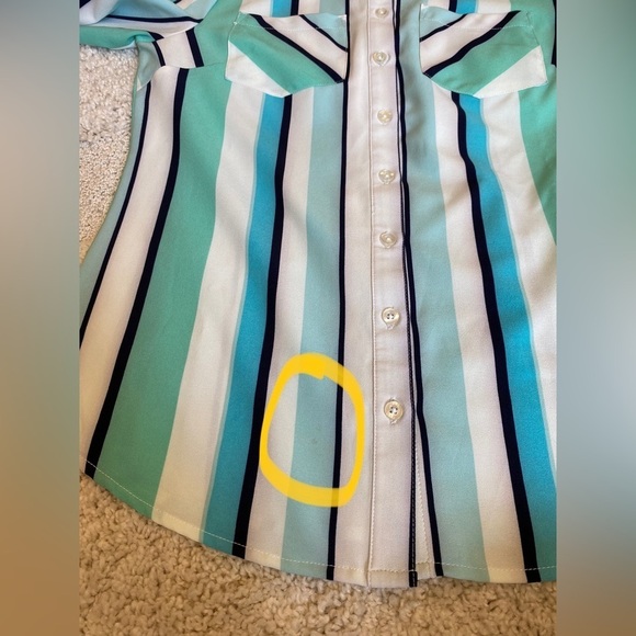 Blue Aqua White Striped button up collared shirt size XXS Denim and Company - Picture 9 of 11
